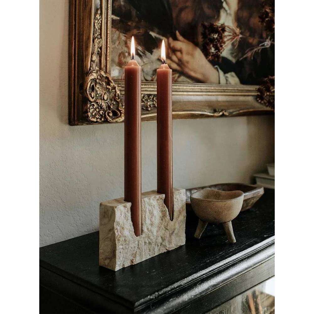 2 Holes Marble Candlestick Wedding Dinning Party Vintage Travertine Stone Taper Candle Holder for Table Centerpiece W260226