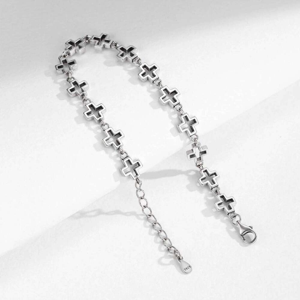 MODIAN 925 Sterling Silver Vintage Delicate Hallow Out Retro Cross Chain Stackable Bracelet For Women Men Unisex Fine Jewelry Z260225