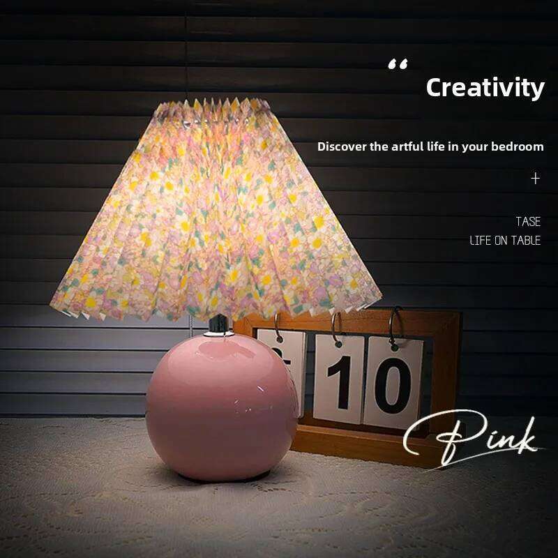 Nordic Retro Ceramic Table Pleated Bedroom Bedside Lamp Advanced Sense Imitation Wood Grain Ins Decorativeatmosphere Night H260225