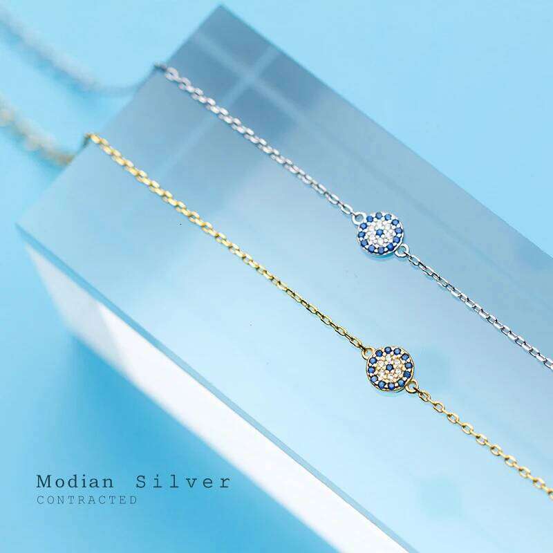 Modian Round Eyes Chain Bracelet 100% Real 925 Sterling Silver Blue Crystal Link Bracelets Women Fashion Accessory for Girl Z260225
