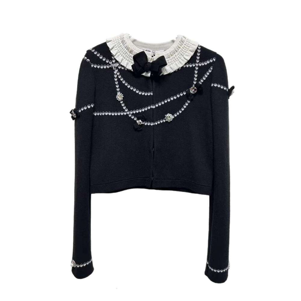 2026 Bow Doll Collar Embroidered Style Knitted Cardigan Autumn/Winter Women's Sweater Top