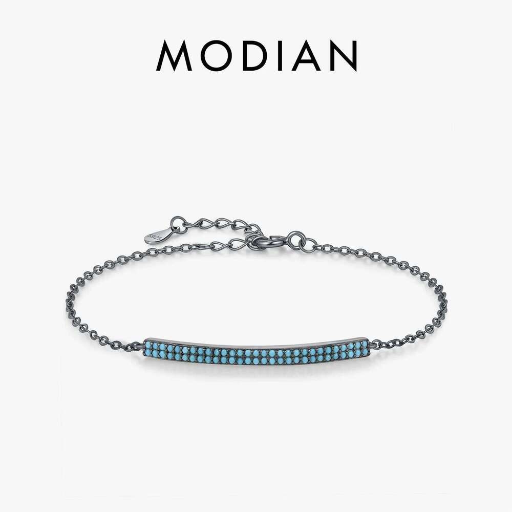 MODIAN 925 Sterling Silver Retro Synthetic Turquoise Bracelet Punk Black Simple Link Chain Bracelets For Women Fine Jewelry Z260225