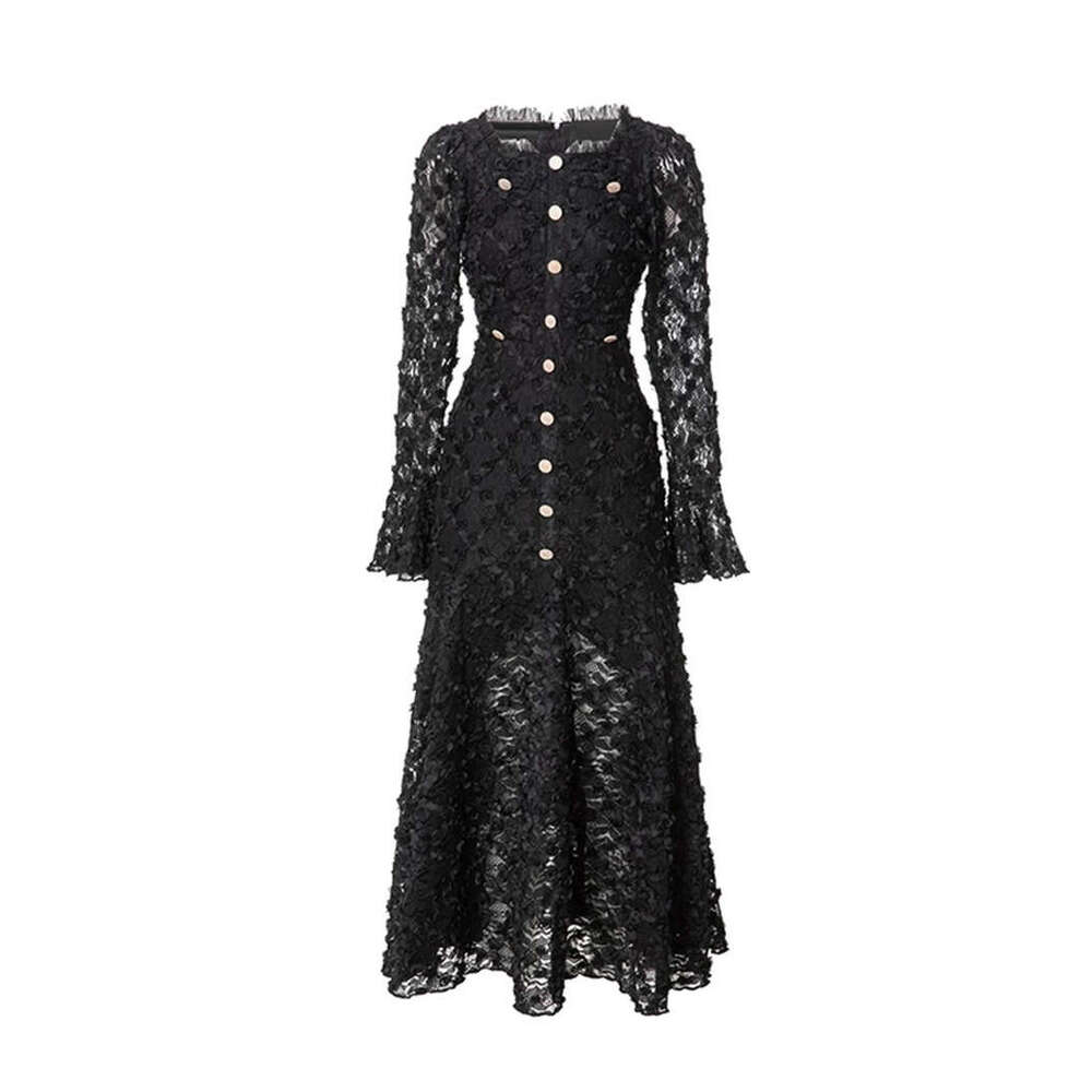 2026 Spring New Elegant and Exquisite Solid Color Three Dimensional Flower Waist Slimming Long Dress for Women