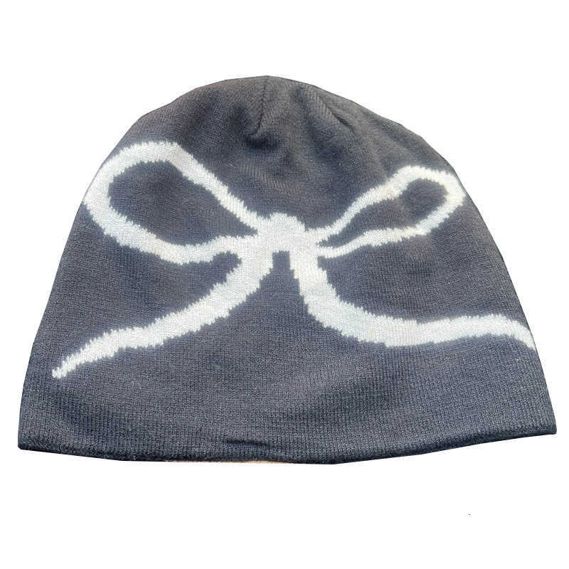 Korean Style Bowknot Knitted Black Beanie for Women Autumn and Winter Versatile Headwrap Large Head Circumference Face Slimming Knitted Hat S260225