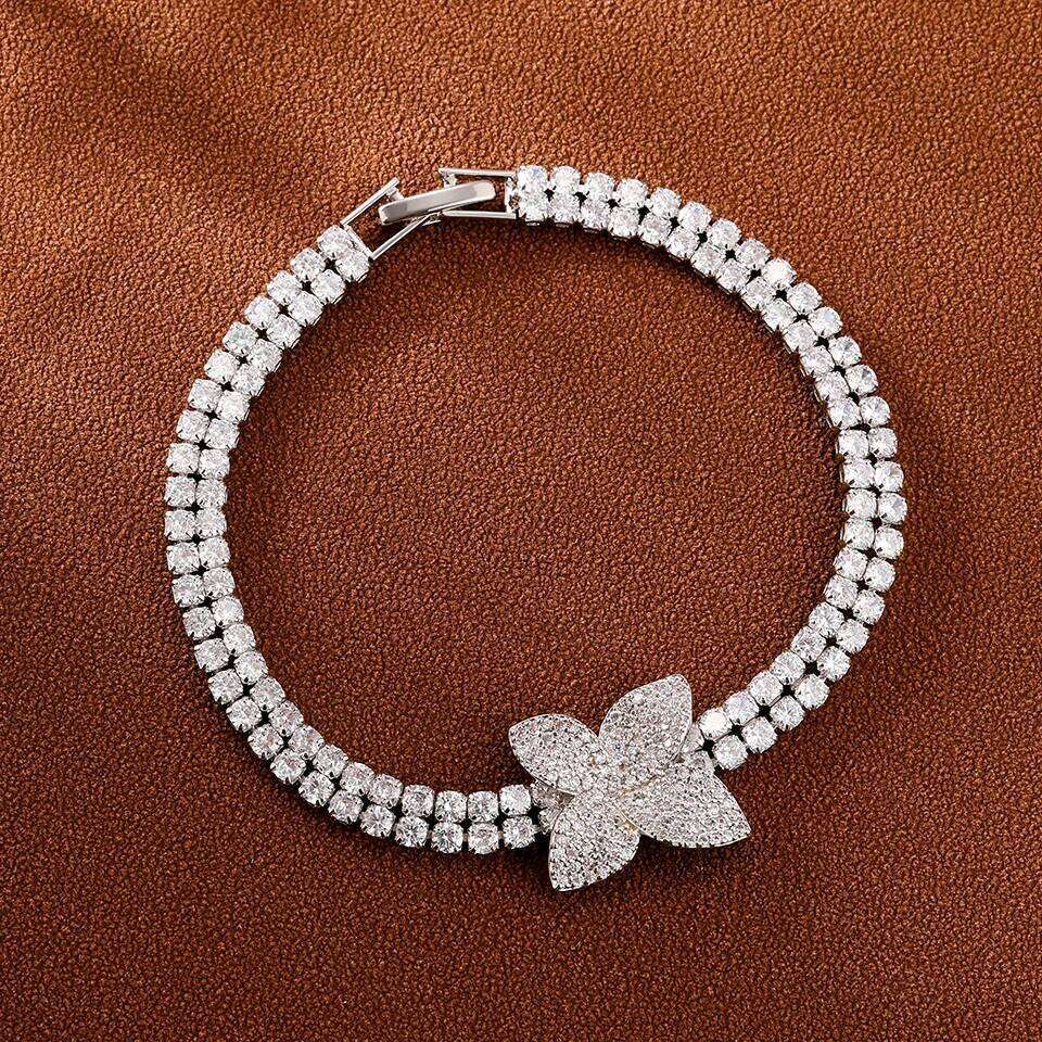 ZAKOL Women's Double Row Zircon Bracelet Exquisite Flower Fashion Cuff Bracelets Wedding Party Jewelry Accessory Z260225