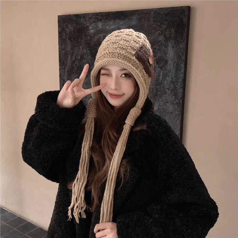 New Fashion Patchwork Tassel Knitted Hat for Women Autumn and Winter Warm Wool Hat Christmas Little Red Riding Hood Korean Style Face Slimming S260225