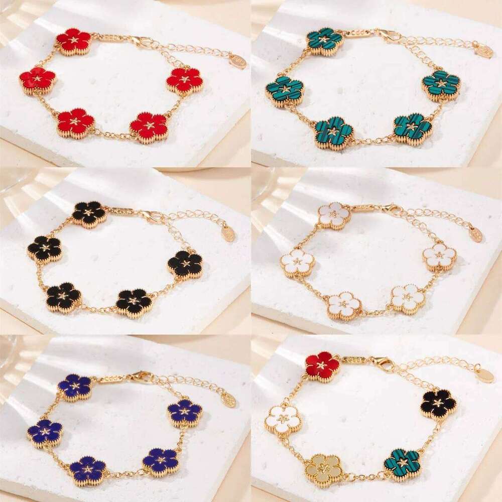 Luxury Double-sided Plum Blossoms for Women Five Leaf Flower Adjustable Bracelets Aesthetic Party Lucky Jewelry Gift Z260225