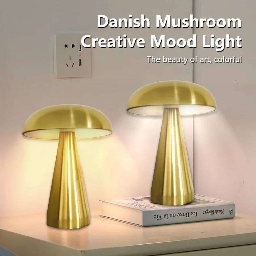 Retro Mushroom LED Night Light Touch Sensor Rechargeable Desk Lamp for Bedroom Restaurant Bar Decor Reading Lighting H260225