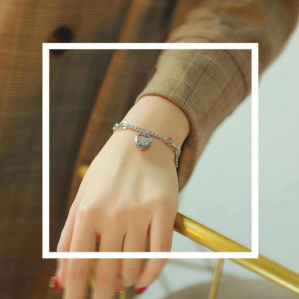 New fashionable Cuban chain, 26-letter heart-shaped engraved stainless steel bracelet for women Z260225