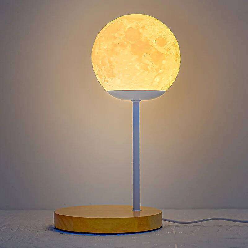Solid Wood Storage Small Table Decoration Nordic Bedside Lamp Remote Control Creative Bedroom Study Moon Night Light Sleep H260225