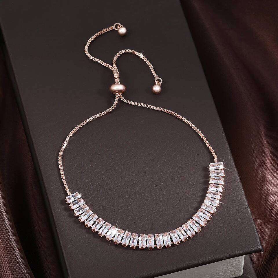 Adjustable Fashion Elegant Rectangle New Crystal Bracelet for Women White Gold Color Bangle Party Jewelry Z260225