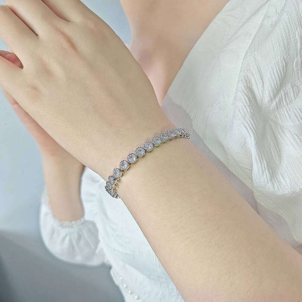 Luxury 4mm Round CZ silver color on hand Tennis Bracelet & Bangles For Women Jewelry Wedding Valentine's Day Gift S4785 Z260225