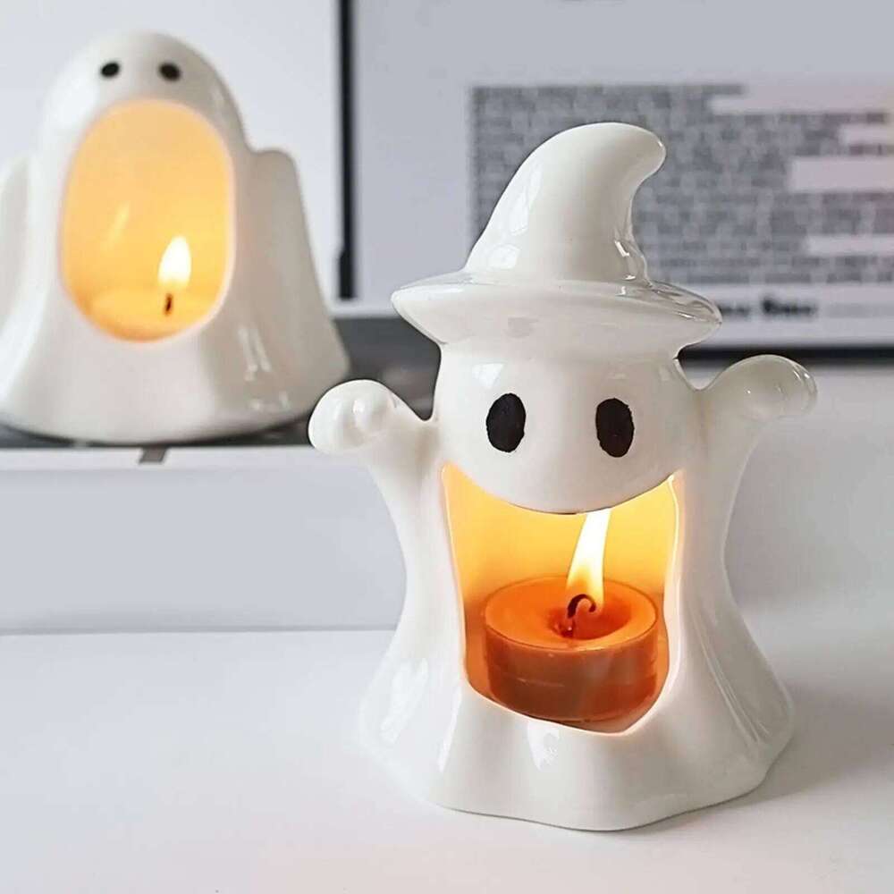 2025 Halloween Scented Candleholder Handmade Ceramic Ghost Figurine Candlestick Creative Candle Aromatherapy Ornament W260226