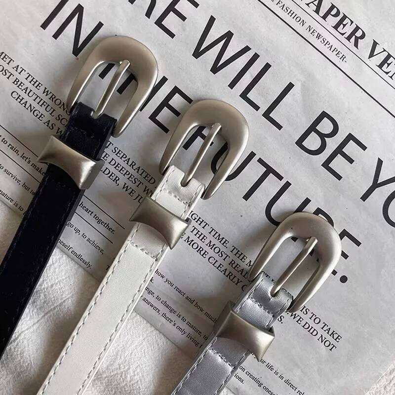 1pcs metal silver buckle thin for women 2025 new simple personality niche accessories American high street leather belt wit Y260225