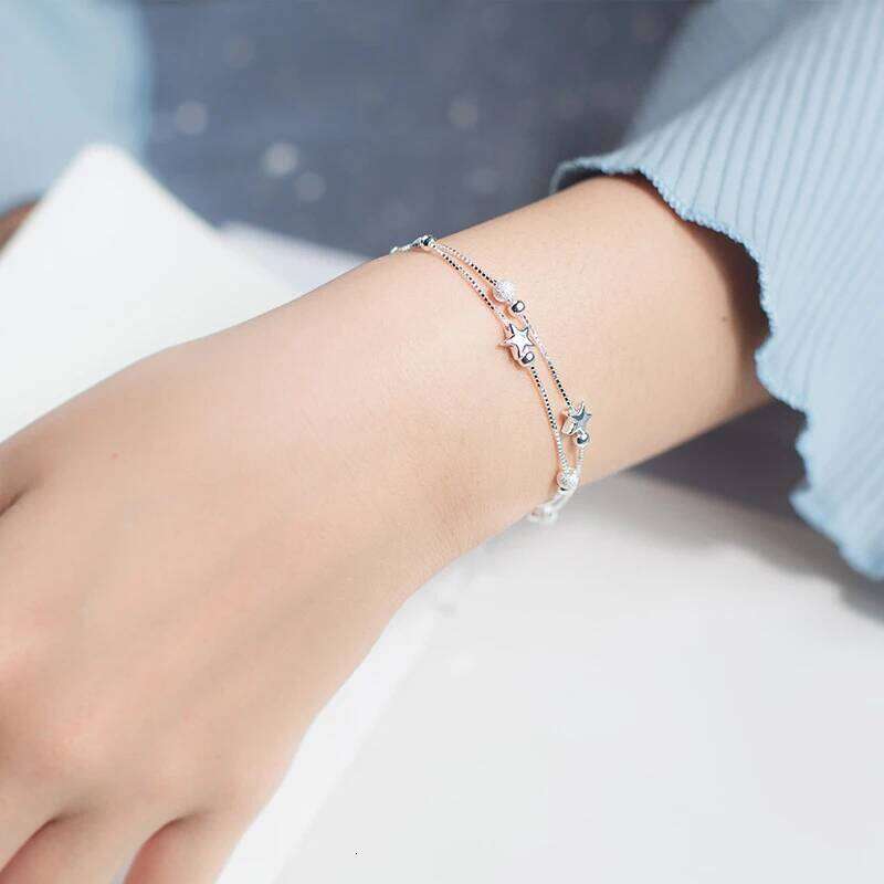 Modian New 925 Sterling Silver Beads Ball Stars Double Layer For Women Charm Bracelet Engagement Original Fine Jewelry Z260225