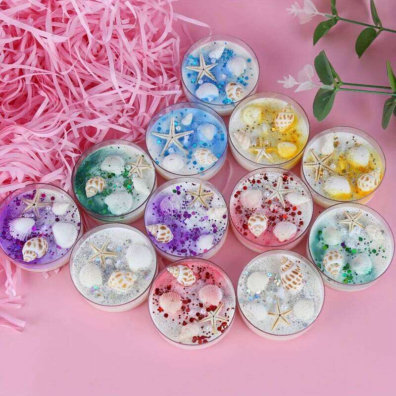 6 Piece Seashell Themed Scented Candle Set with Pearl Glitter Accents , Perfect for Valentine's Day and Graduation Gift W260226