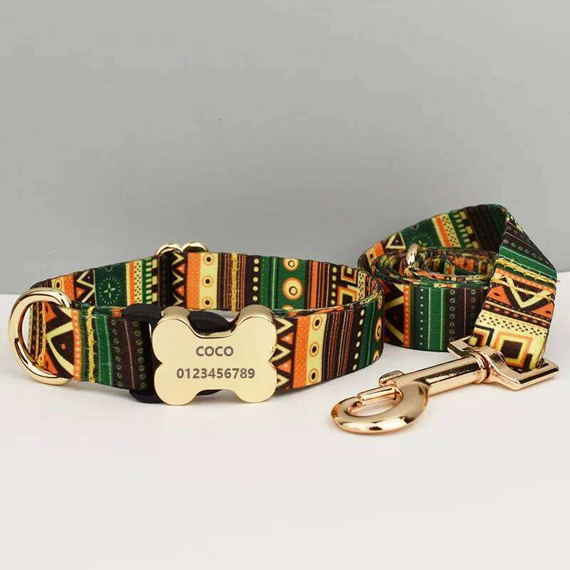 Personalized Printed Adjustable & Set with Metal Bone Buckle, Collar Dog Leash Pet Accessories