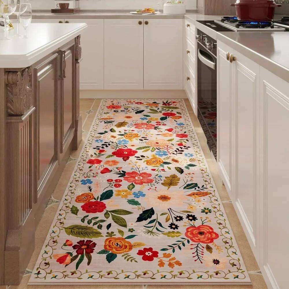 Runner Rug Hallways Machine Washable Carpets with Rubber Backing Soft Floral Kitchen Decor Rugs for Bedroom W260226
