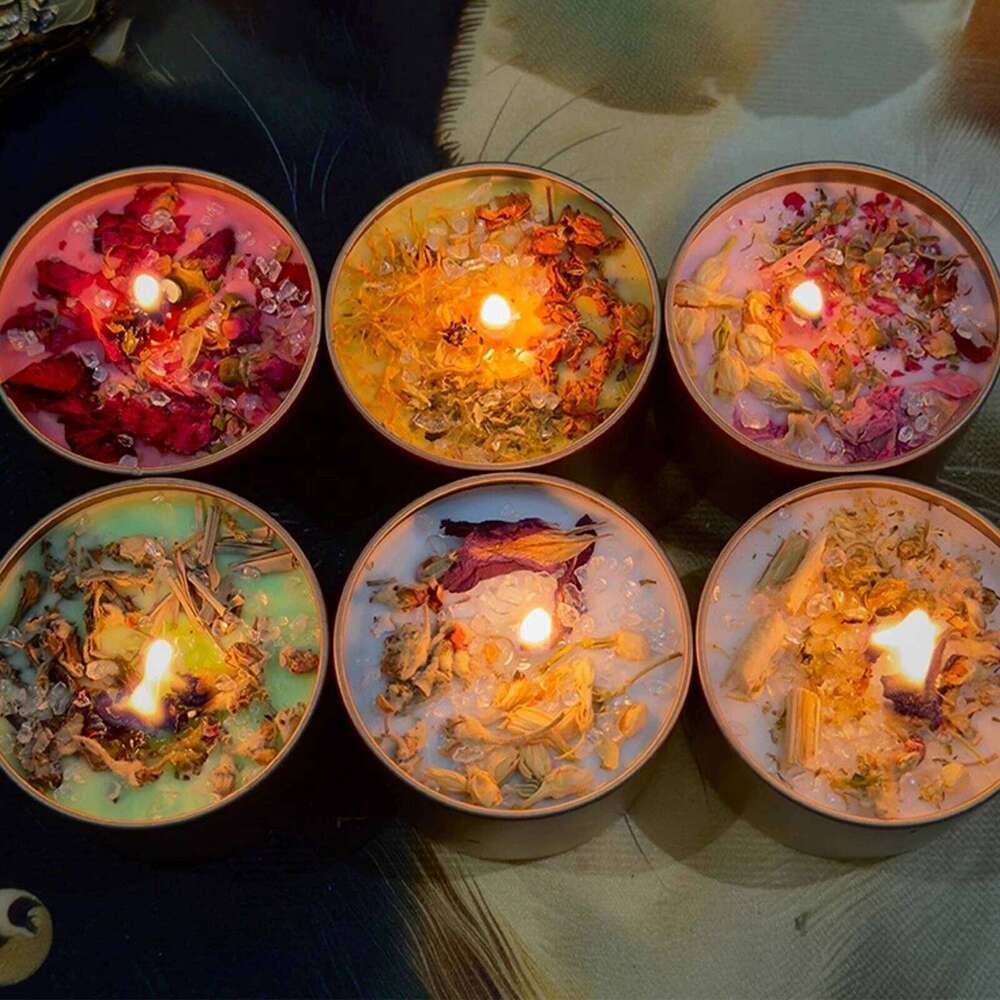 1Pc Premium Crystal Scented Candle - Handmade Soy Wax Dried Flower Tin, Aromatherapy Creative Ornament & Photography Prop W260226