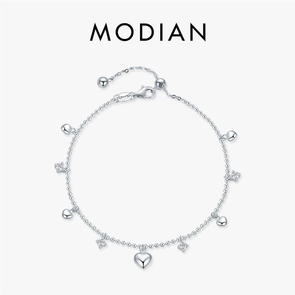 MODIAN 925 Sterling Silver Delicate Mirror Hearts Charm Beads Bracelet Romantic Trendy Link Chain For Women Fine Jewelry Z260225