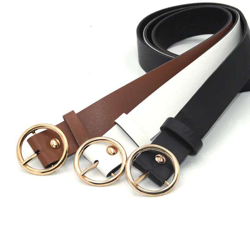 Dressing ladies professional dress belt new round pin buckle leather wild jeans with narrow fashion students 2021 New Y260225