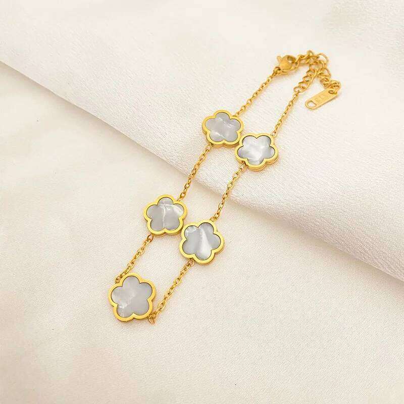 Stainless Steel Five Flower Charm Bracelet Gold Plated Clover Elegant Bracelets Modern Fashion Jewelry for Women Girls Gifts Z260225