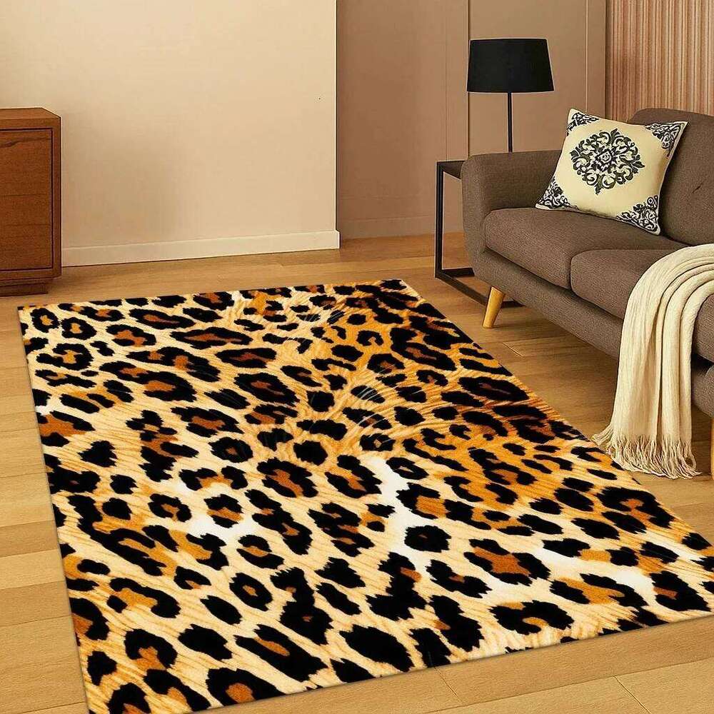 3D Leopard Print Tiger Stripe Carpet Rug for Playroom Bedroom Living Room Sofa Doormat Decor, Kid Game Non-slip Mat W260226