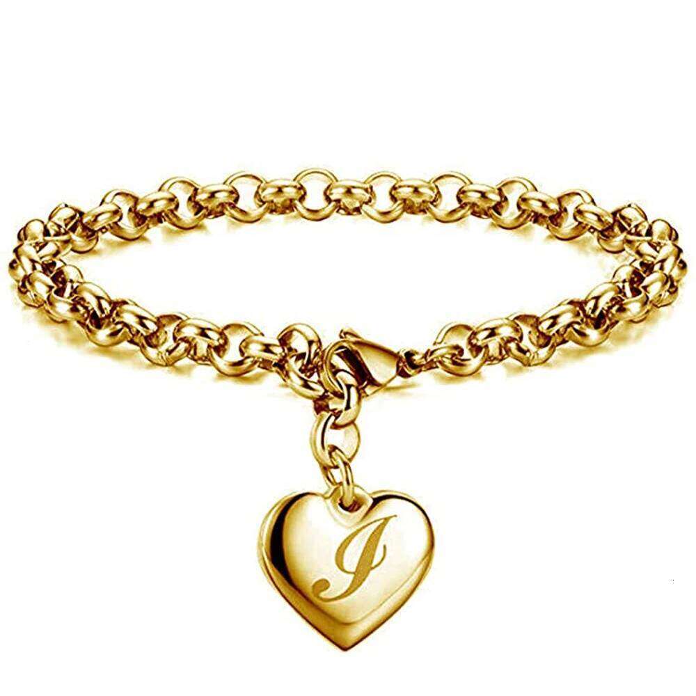 Initial Charm Gold-Color Bracelets Stainless Steel Heart 26 Letters Alphabet Bracelet for Women Girls Kids Gifts Z260225