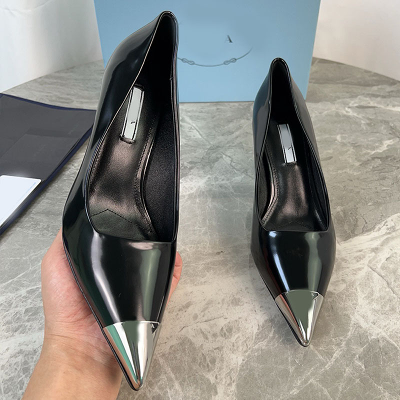 designer glazed leather Sharp metal toe pumps ladies sexy Smooth leather Wedding party Stiletto Heels women Formal Events Elegant high heels