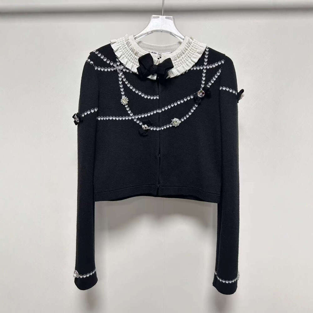 2026 Bow Doll Collar Embroidered Style Knitted Cardigan Autumn/Winter Women's Sweater Top
