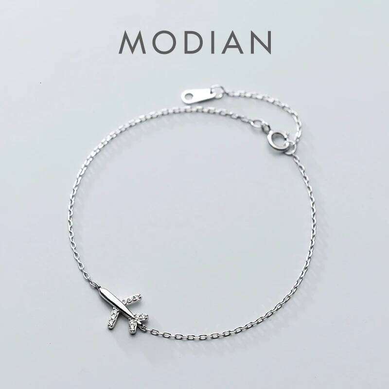 Modian Fashion 925 Sterling Sliver Luminous CZ Cute Mini Airplane Bracelet for Women Link Chain Korea Style Fine Jewelry Bijoux Z260225