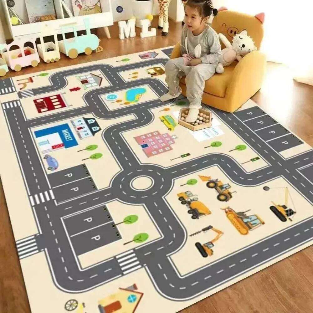VIKAMA Education Play Mat Is Suitable for Children's Rooms, Anti-skid Transportation Car Track Mats rug W260226