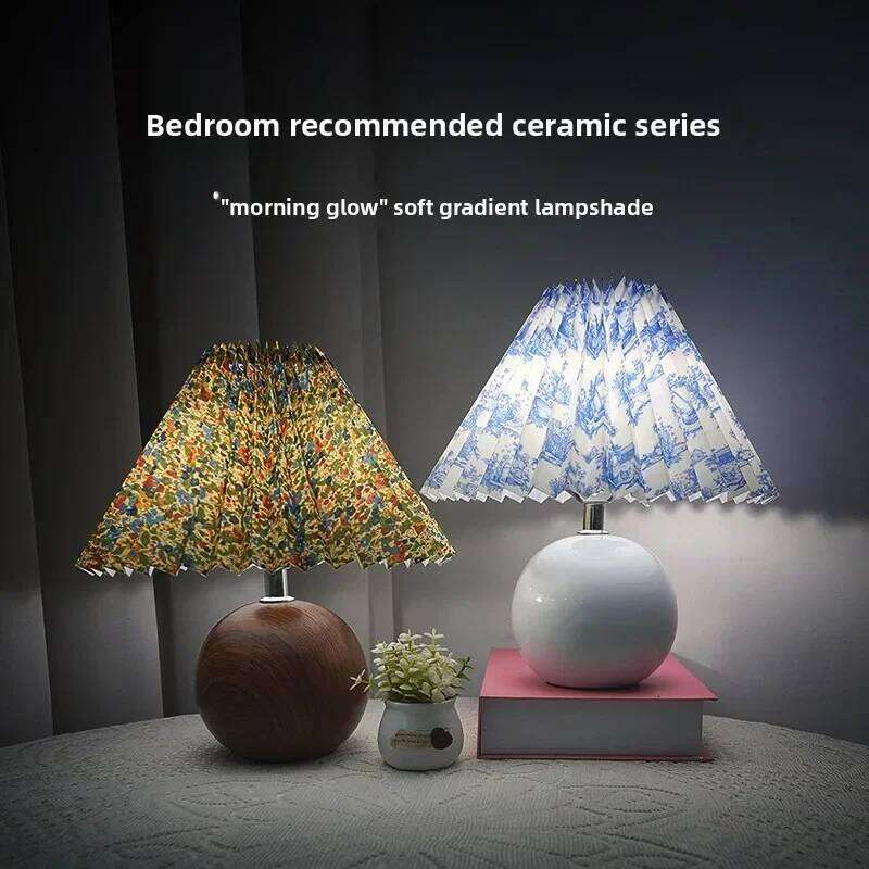 Nordic Retro Ceramic Table Pleated Bedroom Bedside Lamp Advanced Sense Imitation Wood Grain Ins Decorativeatmosphere Night H260225