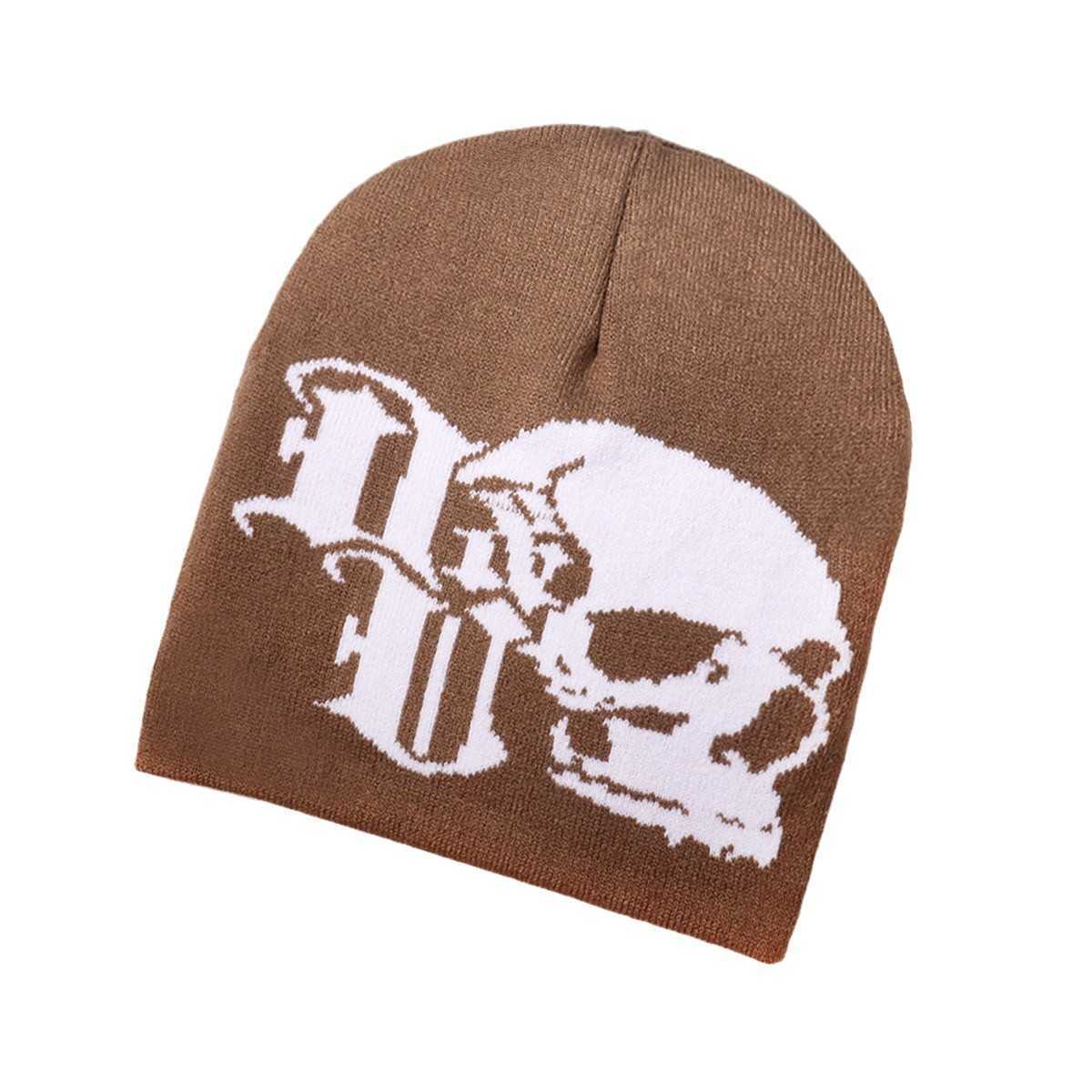 Outdoor street style gothic hip-hop warm fashion trendy skull jacquard knit hat S260225