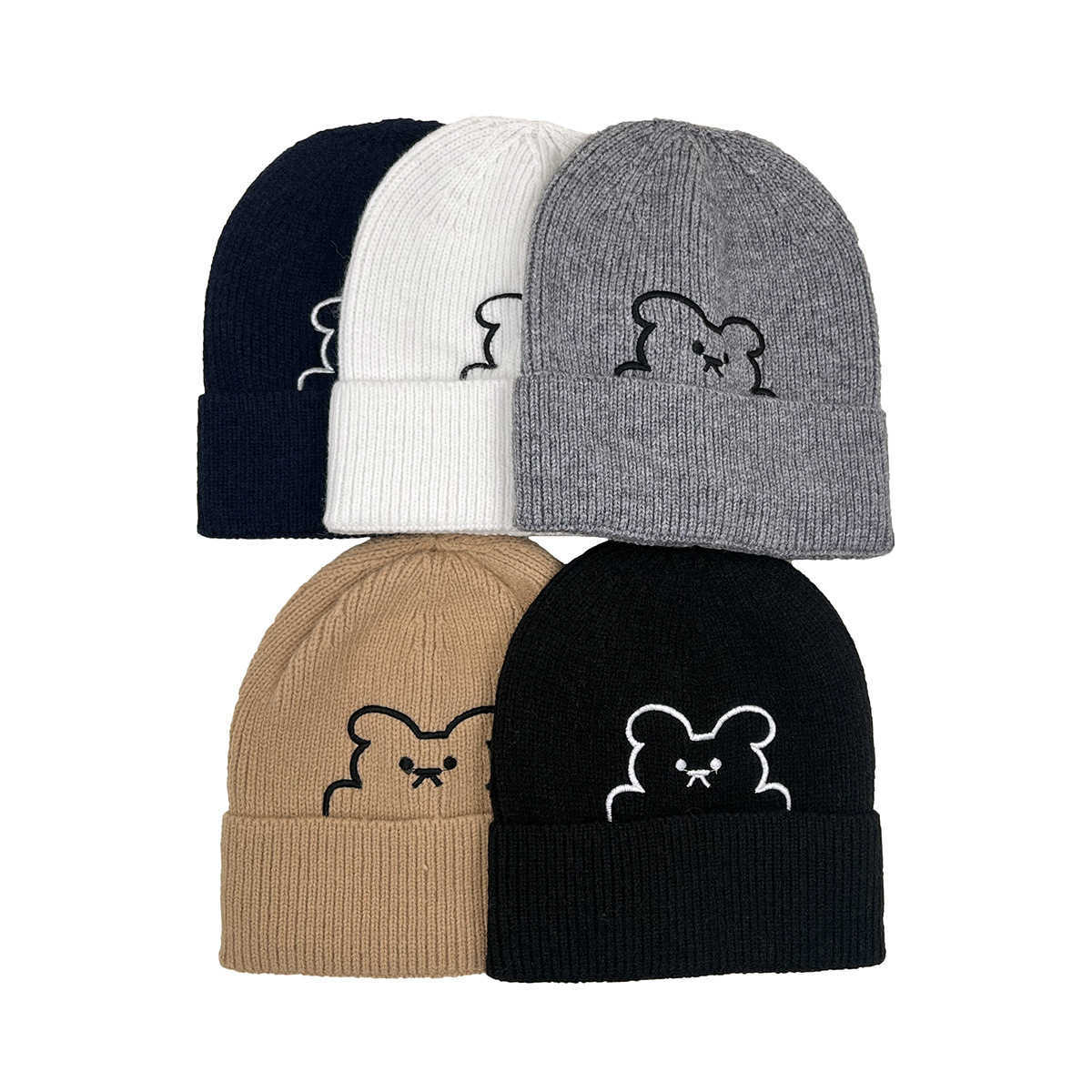 Winter bear embroidery cartoon woolen hat versatile warm fashionable pullover beanie knitted hat S260225