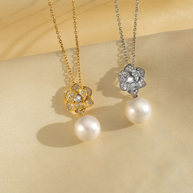 Camellia Flower Women's Necklace Internet Celebrity Pearl Necklace Elegant Zircon Accessory