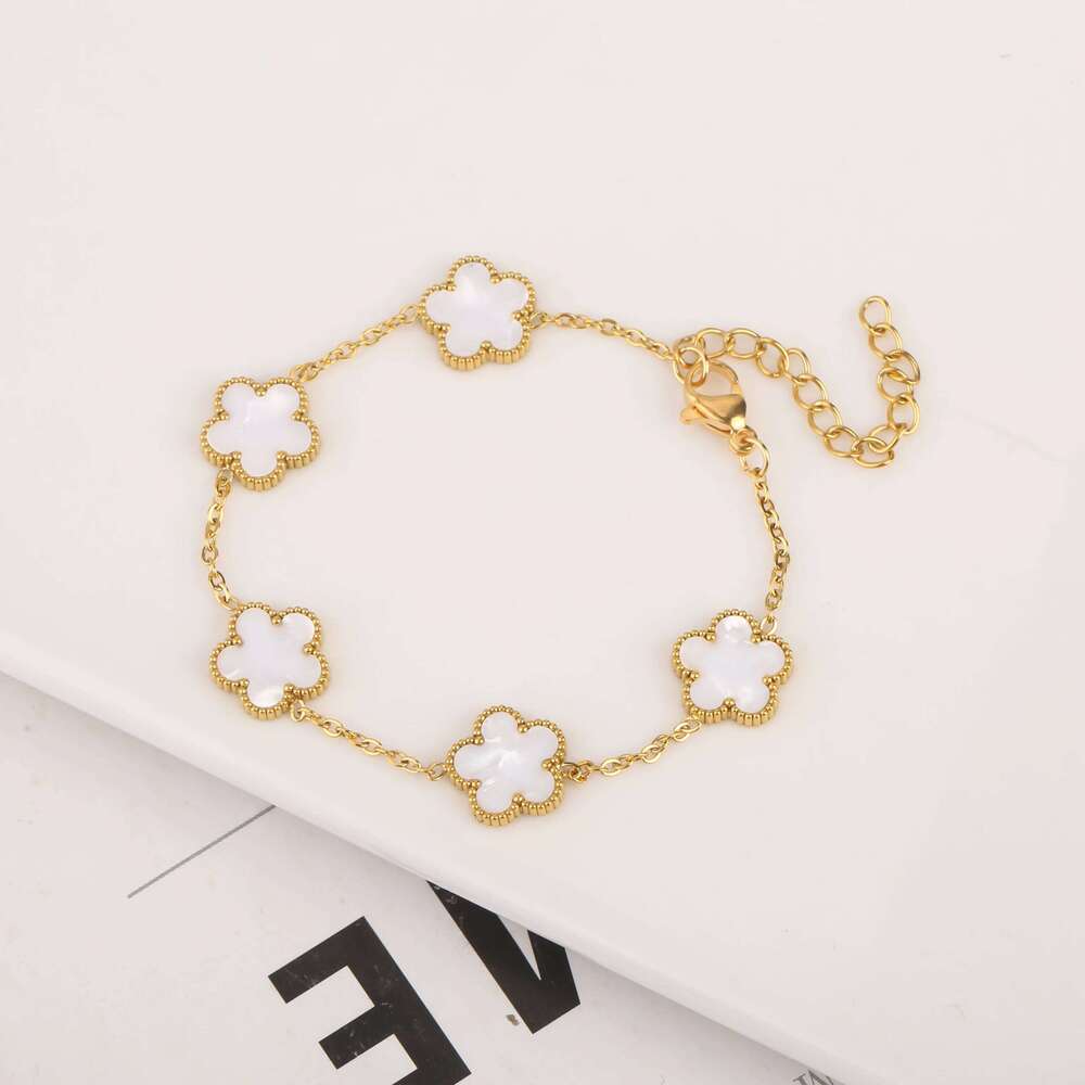 Adjustable New Design Gold Plated Stainless Steel 316L Plant Flower Bracelet With Five Leaf Petals Women's Luxury Gifts Clover Z260225