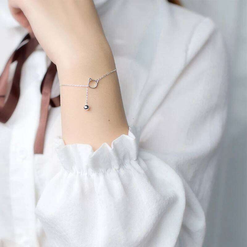 Modian Trendy New Sale Chain Link Cat Lucky Bell Bracelet Tiny Cute 100% 925 Sterling Silver Bracelets For Women S925 Jewelry Z260225