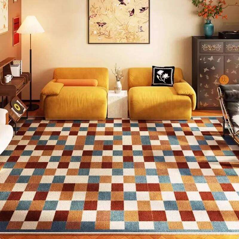 Plaid Retro Carpet Living Large Study Bedroom Bedside Soft Floor Mat Room Leisure Area Coffee Table Rug Tapis W260226