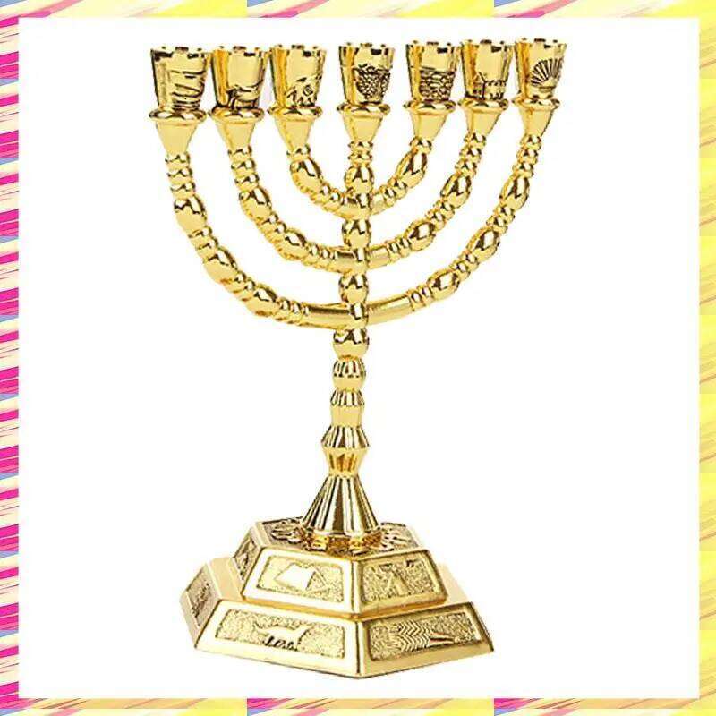 ABJJ Golden Jewish Candle-Holders Religions Candelabra Hanukkah Candlesticks 7 Branch Menorah W260226