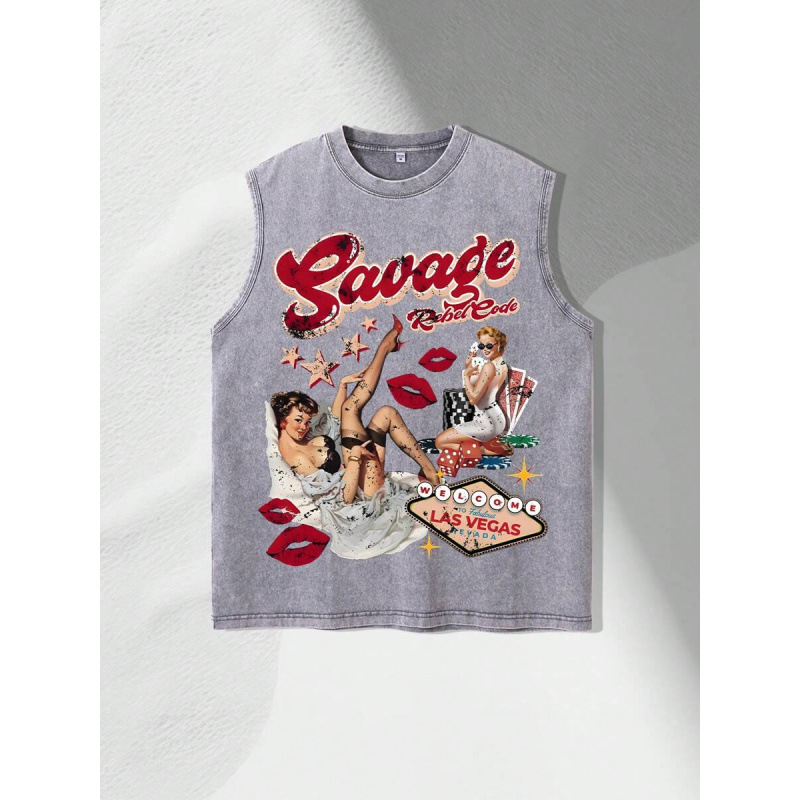 Men's T Shirts Vibes Savage T-Shirts Vest Hip Hop Fashion Casual Tee Vintage Short Sleeved Harajuku Shirt Punk Loose Women Trend Tops Aesthetic C