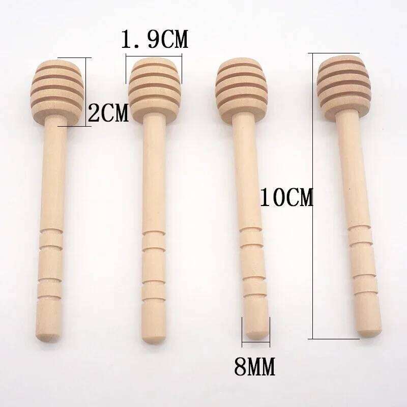 10Pcs/Set Wooden Stirrers Dipper Wood Spoon for Honey Jar Stick Collect Dispense Milk Coffee stirring Tools