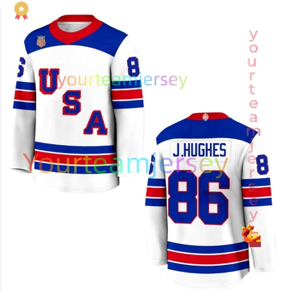 J.Hughes 86 custom Name number USA 2026 Olympicss Hockey Jerseys Matthew Tkachuk Matthew Jake Guentzel Brady Tkachuk Jack Hughes Adam Fox Hellebuyck Quinn Hughes