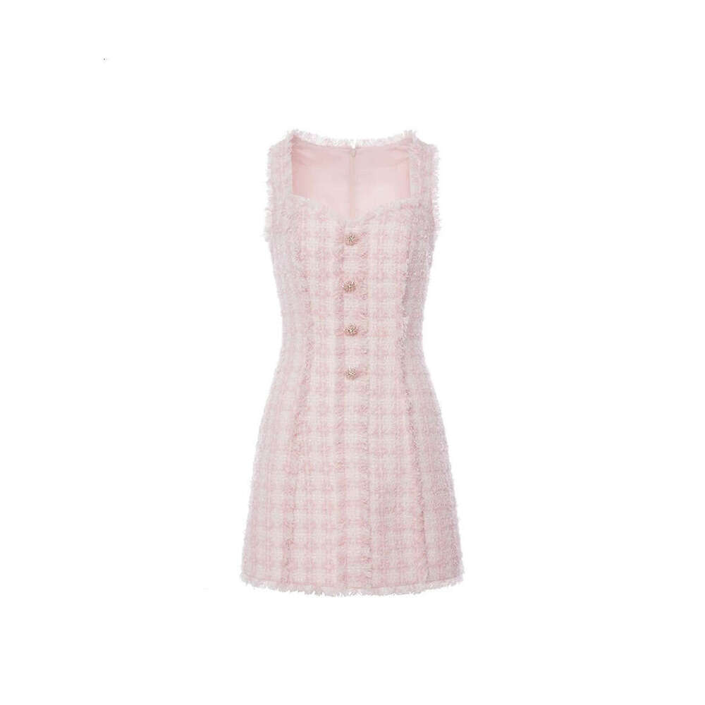 2026 Autumn/Winter Designer Fashion Brand Elegant Women's Pink Checkered Sleeveless Style Dress