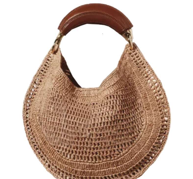 Cross Border Bohemian Straw Beach Niche Design Crescent Slim Metal Handle Hollow Shoulder Underarm Bag