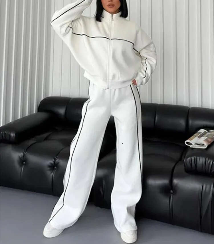 Designer women's long sleeved zipper jacket, oversized sports shirt, jogging pants, casual set, 2-piece set, 2026