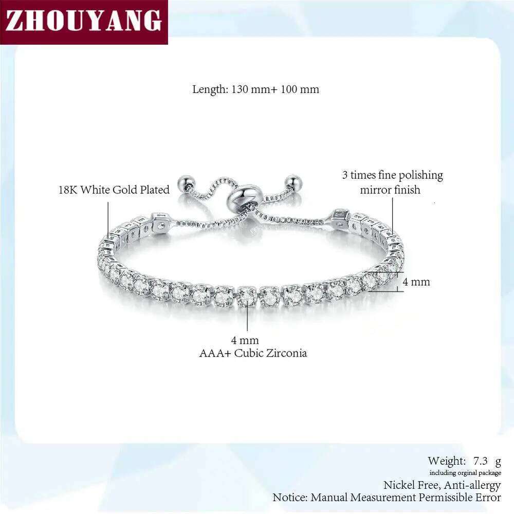ZHOUYANG Tennis Bracelet For Women Luxury Handy Adjustable 4 Claws Mosaic 4mm Zirconia Rose Gold Color Fashion Jewelry Gift H133 Z260225