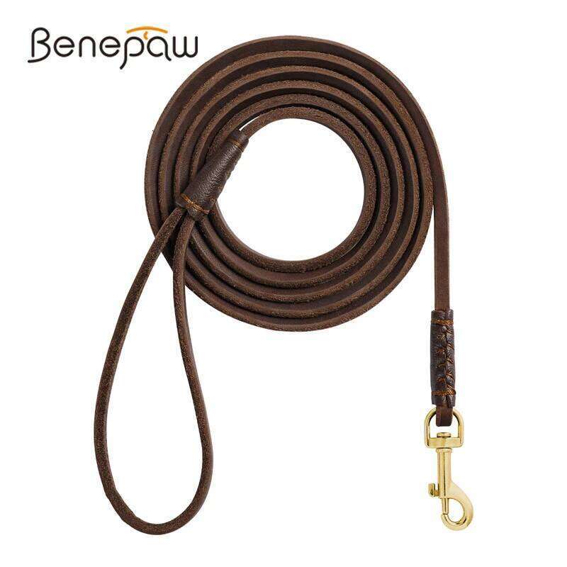 Benepaw Sturdy Genuine Leather Dog Leash Lightweight Comfortable Handle Soft Slim Pet Lead For Puppies Cats Less Than 10kg/22lbs