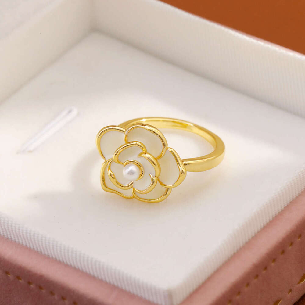 Enameled Camellia Ring for Women 2025 New Popular Style Light Luxury Niche Jewelry Sweet Accessory