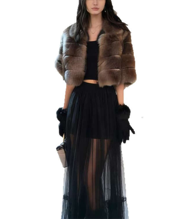 2026 Spring Women's Elegant Luxury Imitation Mink Rib Quarter Sleeve Women's Multi functional Short Coat